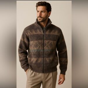 VTG TUMI Peru Brushed Alpaca Full Zip Jacket L Geometric